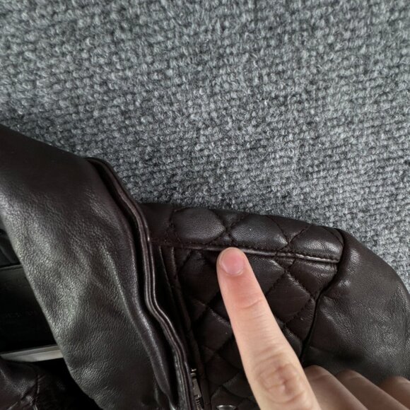 Allsaints Leather Jacket Brown Women Size 4 Zip Pockets Grunge Catch Biker - Picture 16 of 16